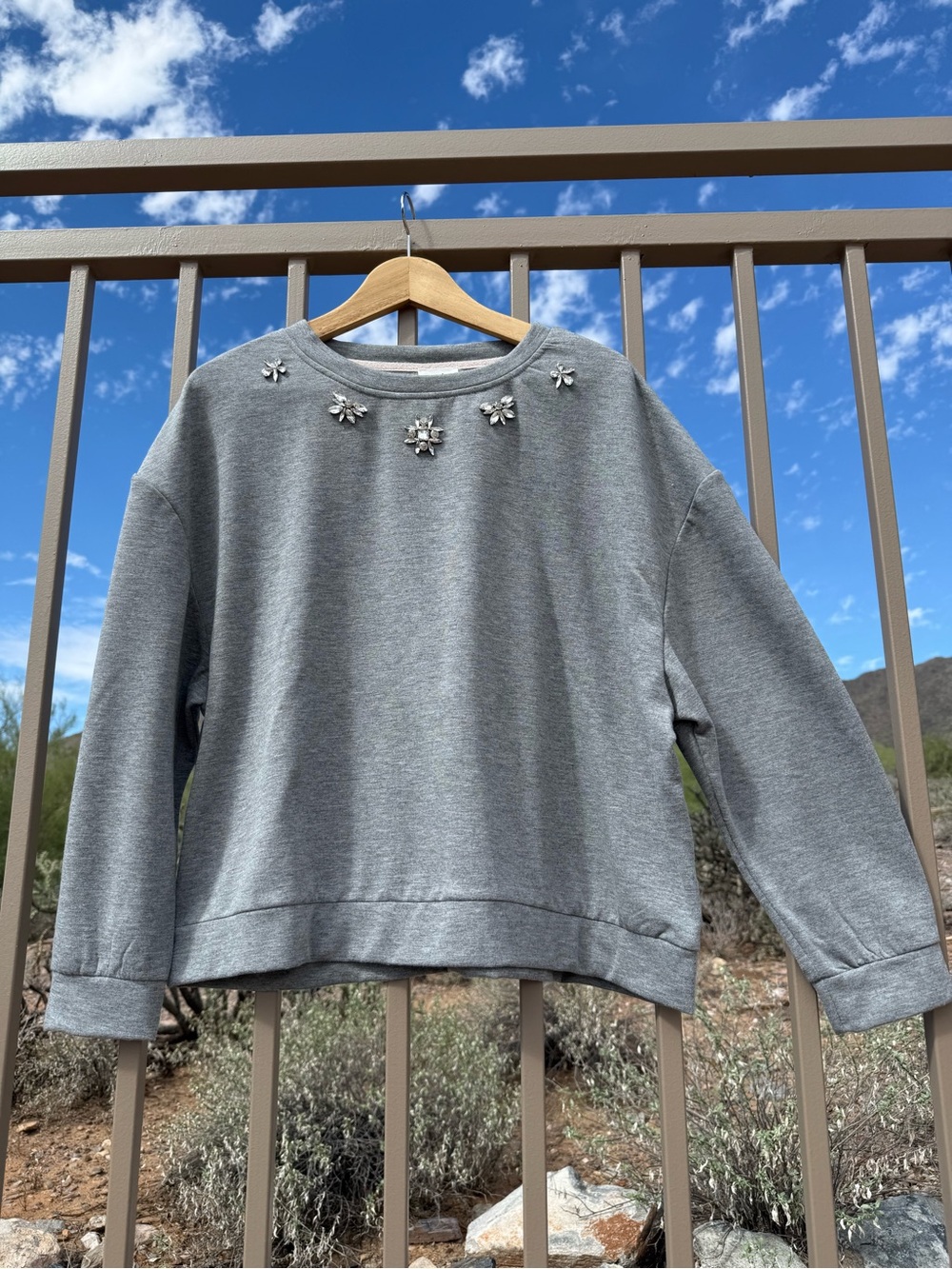 Remi James NWT Women's Grey Embellished Crewneck Sweatshirt